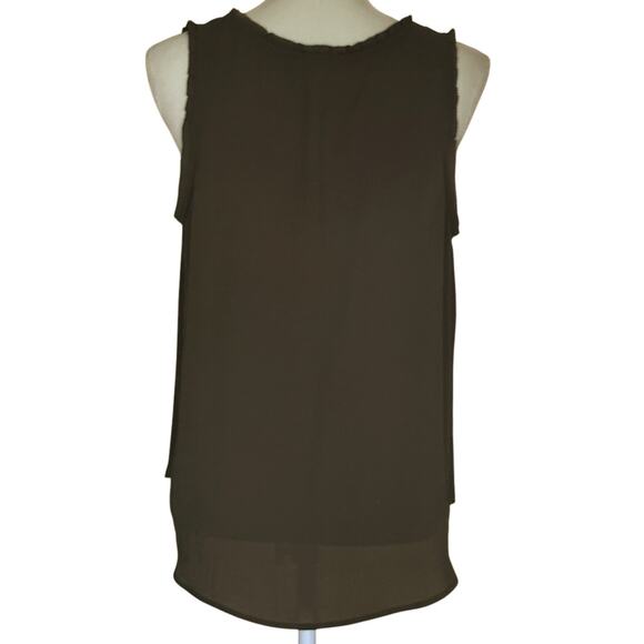 LOFT Women's Ruffle Scoop Tank in Olive Green-Size LP - Picture 3 of 5